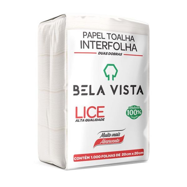 Papel Toalha Interfolha 2 dobras 20x20cm Pct 1000fls - Lice Luxo 22gr